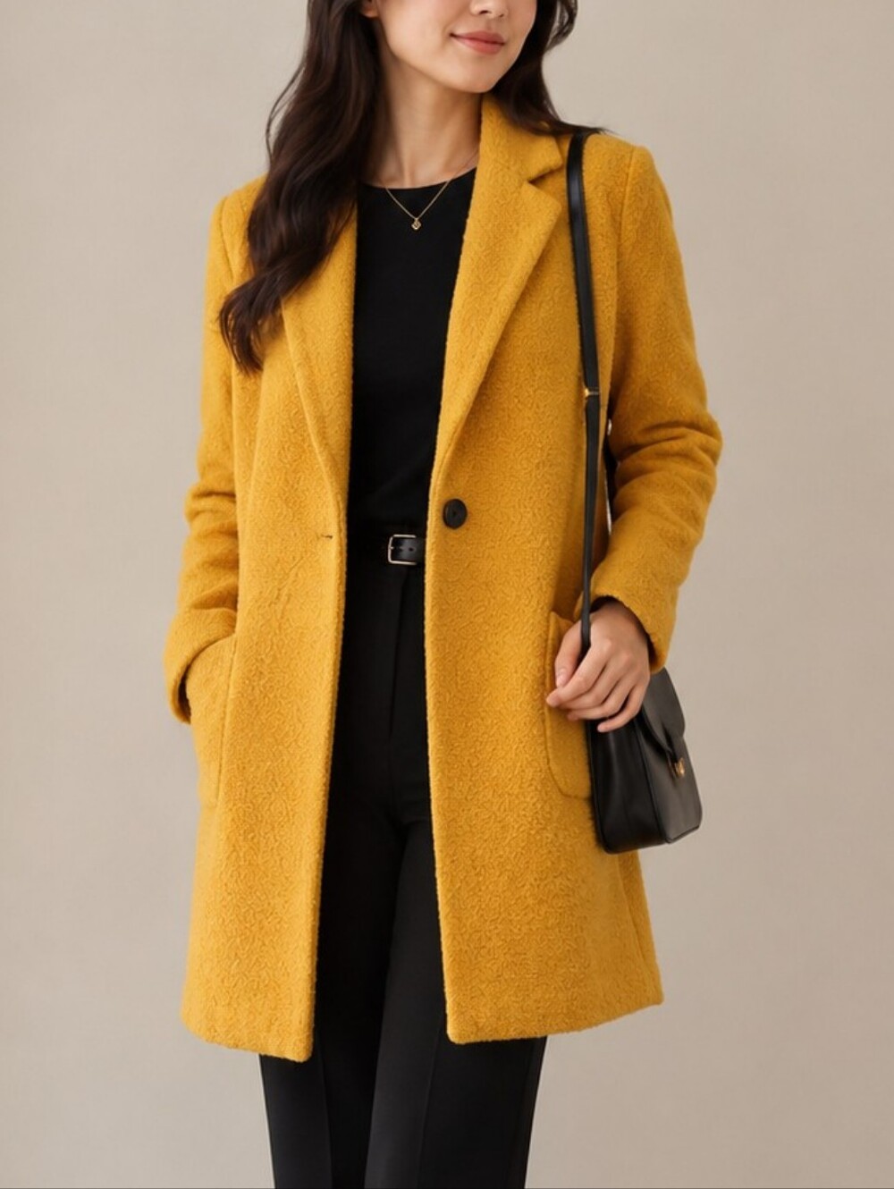 ONLY Mustard Yellow Textured Wool-Blend Coat (XS)